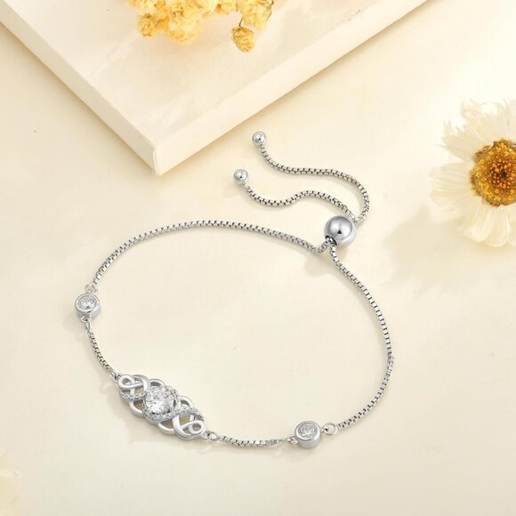 Infinity Celtic Knot Silver Birthstone Bracelet with Cubic Zirconia, 9.84 inch - Picture 4 of 6